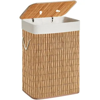 Wäschekorb mit Deckel, Wäschesammler aus Rattan mit Griff, abnehmbare und waschbare Innenhülle, verstärkte Bambusstreifen an der Innenwand (Natural, 72L (40 x 30 x 60 cm))