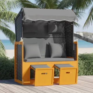 The Living Store Strandkorb mit Kissen Poly Rattan Massivholz Schwarz Anthrazit - Schwarz