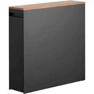 Yamazaki Tower Auszieh-Regal mit Holzablage aus Stahl - schmal, Organizer für Bad, WC, Küche, modern - 56 x 14 x 55 cm, Japanisches Design, schwarz