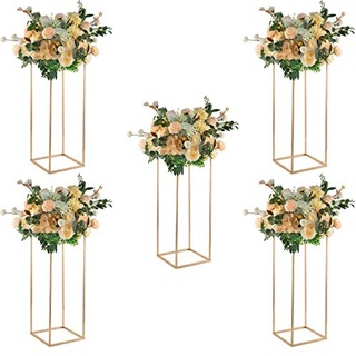 VINCIGANT Gold Hochzeitsvase Säule,Metall Blumenboden Vase Blumenständer Mittelstücke Vase Für Tische, Goldene Blumenhalter Für Home Party Hochzeit Dekorationen, 60cm Hoch 5er Set