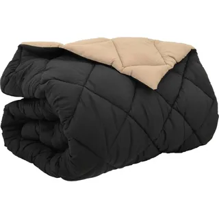 Winterbettdecke Schwarz und Taupe 240 x 260 cm Mikrofaser - Schwarz
