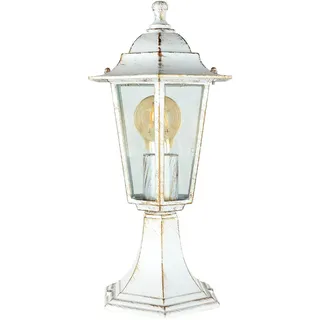 Licht-Erlebnisse Wegeleuchte Glas Aluminium Weiß Gold IP44 Terrasse Weg 40 cm für E27 Laterne nostalgisch Rustikale Sockelleuchte Außen PARIS