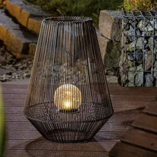 esotec Solar Windlicht Ilona 50cm POLY-RATTAN METALL-GEHÄUSE wetterfest 102208 - Schwarz