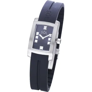 Uhr 100112, 23 mm rechteckiges Edelstahlgehäuse, Quarz, analog, 30 m wasserdicht, Marineblaues Armband - Dunkelblau, Silber