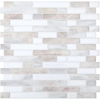 Bettizia Fliesenaufkleber 30x30cm Fliesen-Folie 10 Stück Deko selbstklebende Klebefliesen Weißbraun für Küche Bad Wohnzimmer Zimmer