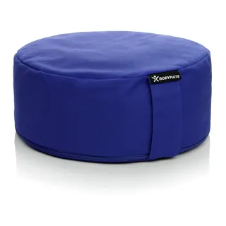 BODYMATE Yogakissen rund 31cm Durchmesser 13cm hoch Dunkelblau mit Buchweizen-Spelz Füllung – Maschinenwaschbarer Bezug aus 100% extra dicker Baumwolle – Meditationskissen – Sitzkissen