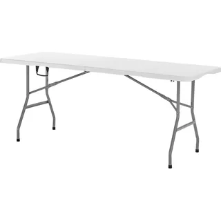 SucceBuy Klapptisch Buffettisch tragbarer Allzwecktisch 180 cm, rechteckiger Kunststofftisch (für 4-6 Personen) mit integriertem Griff, Gartentisch Campingtisch für Partys, Picknick und Camping, weiß - Weiß