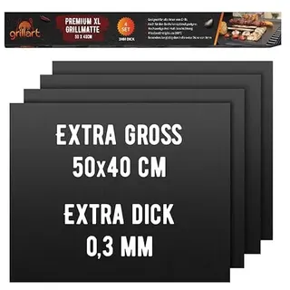 grillart® 4 SET Premium BBQ Grillmatte – Hochwertige Grillmatten für Gasgrill mit Anti-Haft Beschichtung – auch als Backmatte geeignet – Extra Groß und Dick daher besonders stabil und langlebig