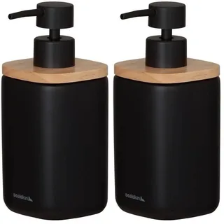 Sealskin Mind Seifenspender 200 ml, aus Zement gefertigt, Details aus Holz, Farbe: Schwarz (Packung mit 2)