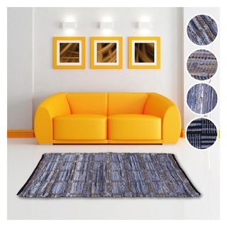 BestLivings Flickenteppich Rund 70 x 130 cm aus handgewebter Baumwolle in Jeans Square) / Blau