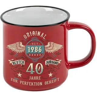 Kaffeetasse mit Reliefdruck als Geschenk zum 50. Geburtstag - bester Jahrgang 1986 - Vintage retro Style im Geschenkkarton