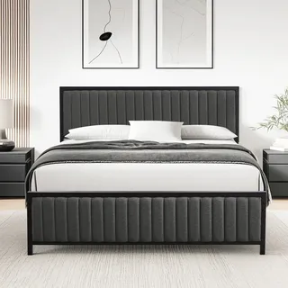 VECELO Bettgestell 140 x 200 cm, Metallbett Doppelbett mit Gepolstertem Kopf- und Fußteil, Bettrahmen mit Lattenrost, 32cm Höhe unter dem Bett, Kein Boxspring Erforderlich, Grau