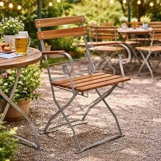 Biergarten Klappstuhl Klappsessel Gartenstuhl Armlehne Akazienholz - Braun