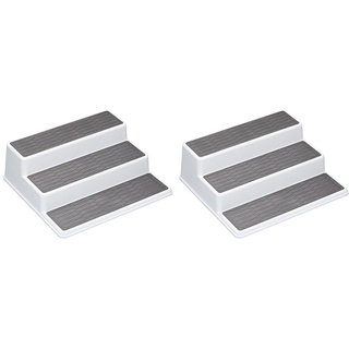 Copco Basics 3-stufiges Gewürzregal für den Innenschrank, rutschfestes Küchenregal, 26 x 23 x 8,5cm, weiß/grau (Packung mit 2)