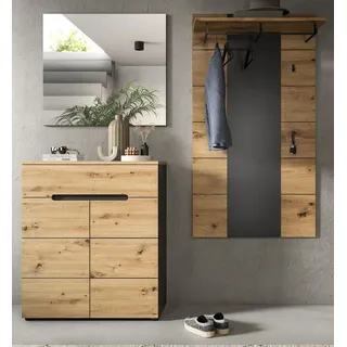 Garderobe Set 3-teilig "Cooper" in Artisan Eiche und grau 175 cm, Soft-Close - Grau