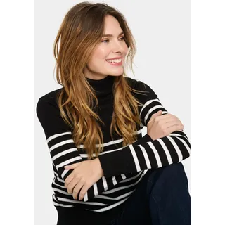 Rollkragenpullover SAINT TROPEZ "MilaSZ St. Rollneck", Damen, Gr. XS, schwarz (schwarz mila stripe), Strick, Obermaterial: 80% Viskose, 20% Polyacryl, gestreift, regular fit normal, Pullover Rollkragenpullover