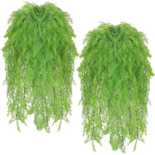 Künstliche grüne Farn-Pflanzen, Reben, künstlicher Efeu, hängende Blumen, Piniennadel, Wandbehang, Simulation, UV-beständige Kunststoffpflanze für Wand, Innen- und Außenbereich, Dekoration, 4 Stück