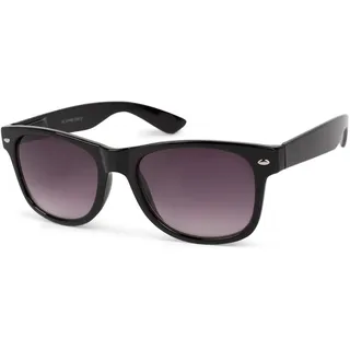 Stylebreaker "Nerd Sonnenbrille mit Rechteckigen Gläsern, klassisches Retro Design 09020039 - schwarz glanz, glas grau verlauf),