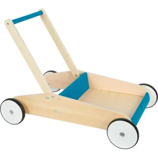 Small Foot Company small Foot Lauflernwagen Petrolblau, robuster Schiebewagen aus Holz, mit großer Ladefläche, ab 12 Monaten, 12611