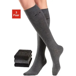 Kniestrümpfe H.I.S, Damen, Gr. 39-42, grau (2x anthrazit meliert, 1x grau meliert), Baumwolle, Elasthan (LYCRA), Polyamid, unifarben, elastisch, Socken Kniestrümpfe, ohne einschneidendes Bündchen, Topseller