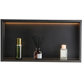 Vevor Duschnische, 10,16x33,02x63,5 cm, versenkte Wandnische mit LED-Streifen, Shampoo-Aufbewahrungs-Organizer aus Edelstahl, langlebig, schwarz für Badezimmer