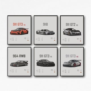 Dujoi Auto-Poster 911 GT3RS, Rennwagen-Wandkunst, Vintage-Auto-Poster für Männer, Auto-Kunstdrucke, 911 beschichtetes Papier, Karton-Drucke (ungerahmt, 17,3 x 30,5 cm)