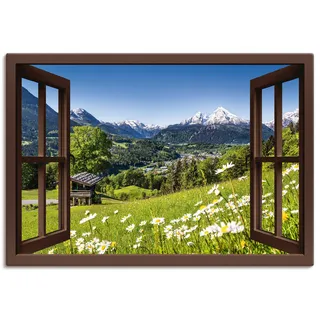 Artland Wandbild »Fensterblick Bayerischen Alpen«, Berge, (1 St.), als Alubild, Outdoorbild, Leinwandbild, Poster, Wandaufkleber, braun