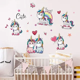 Kibi Einhorn Wandtattoo Einhorn mit Sternen Bunt Einhörner Wandtattoo Babyzimmer Wandsticker Einhorn Mädchen Entfernbarer Wandaufkleber Einhorn Kinderzimmer Schlafzimmer Wanddekoration