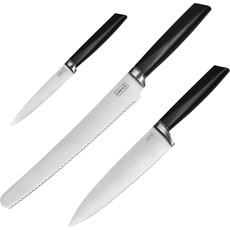 Lurch 230480 TANGO Messer Starter-Set 3tlg: Brotmesser, Kochmesser und Universalmesser aus korrisionsbeständigem 3CR14 Messerstahl, Schwarz, Edelstahl