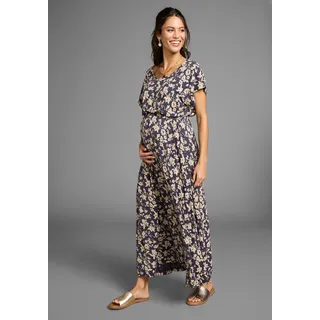 Umstandskleid NEUN MONATE "Langes Schwangerschafts- und Still-Kleid", Damen, Gr. 44, N-Gr, blau (blau geblümt), Jersey, Obermaterial: 95% Viskose, 5% Elasthan. Futter Oberteil: 95% Viskose, 5% Elasthan, bedruckt, ausgestellt knöchellang, Rundhals, Kleider Umstandskleid, Jersey-Kleid für Schwangerschaft und Stillzeit, Topseller