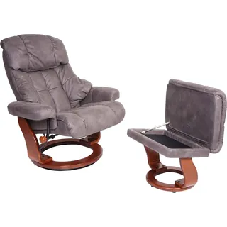 MCA Relaxsessel Calgary XXL, TV-Sessel Hocker, 180kg belastbar Stoff/Textil dunkelgrau, Gestell Walnuss-Optik - Grau