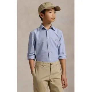 Polo Ralph Lauren für Jungen. 323677133002 Ikonisches blaues Oxford-Hemd ((S) 6/7años= 136/138cm), Baumwolle, Klassisch, Langarm, Kinderbekl