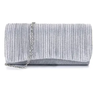 Gosyfeti Damen Clutch Abendtasche mit abnehmbarem Kettenriemen Glänzend Silber Handtasche Geldbörse Kleine Umhängetasche für Hochzeit Braut Mädchen Party Cocktail Abschlussball (Silber), silber