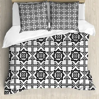 ABAKUHAUS Schwarz und weiß Bettbezug, Celtic Stern, Milbensicher Allergiker geeignet mit Kissenbezügen, 200 cm x 200 cm - 80 x 80 cm, Schwarz-Weiss - Schwarz