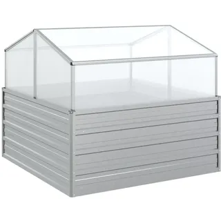 vidaXL Garten-Hochbeet mit Gewächshaus 100 x 100 x 85 cm Silber