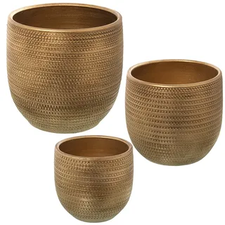 DRW Set mit 3 Pflanzgefäßen aus Keramik in Gold, 27 x 27 x 28 cm
