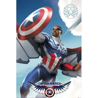 Pyramid International Offizielles Maxi-Poster – Marvel (Captain America Flying), dekoratives Wandkunst, 61 cm x 91,5 cm, Poster für Schlafzimmer, Schlafsäle und Fans