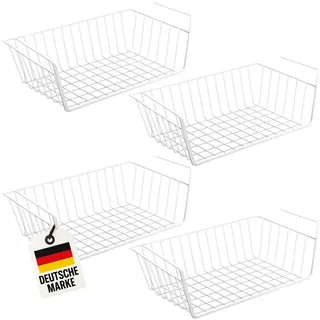 WELLGRO Einhängekorb 4er Set – Metall Unterregalkorb für Küchenschrank – Schrankkorb zum Einhängen – Regal Organizer & Aufbewahrungskorb