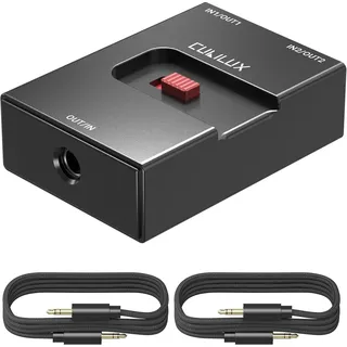 Cubilux 3,5 mm Audio Umschalter, bidirektional 2 auf 1, passiv | AUX Wahlschalter mit 3,5 mm TRS, bidirektional 2 In 1 Out oder 1 In 2 Out für Kopfhörer und PC, passiv, Aluminiumgehäuse