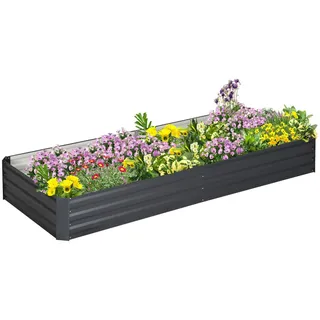 Outsunny Hochbeet aus Stahl, Pflanzkasten, Blumenkasten, Gemüsebeet für Balkon, Terrasse, Grau , Metall , 90.5x30x241 cm , Gartenzubehör, Hochbeete