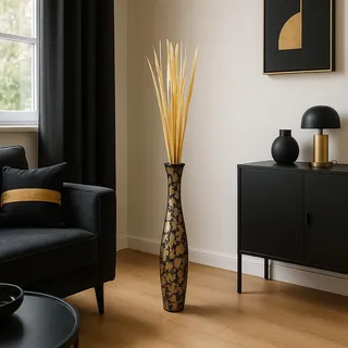 Leewadee Große Bodenvase 65 cm Mangoholz für Pampasgras & Trockenblumen