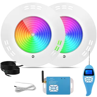 LyLmLe Harz Gefüllt Poolbeleuchtung LED, 35W Ultraflach Poolscheinwerfer RGB Externe Synchronisation mit Fernbedienung,140° Abstrahlwinkel,IP68 Wasserdicht,Aufputzmontage,12V AC(2er-Pack)