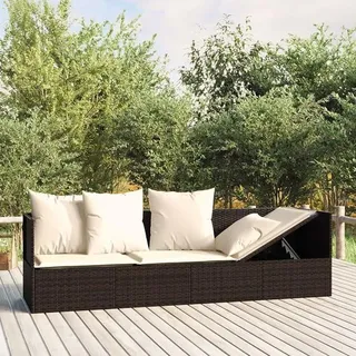 Gartensofa mit Kissen Gartensofa 3-Sitzer Rattan Sofa Balkonmöbel Lounge Sofa Outdoor Balkonsofa Sonnenliege Gartenmöbel Sonneninsel Gartenliege Lounge Gartenbank Gartenbett Braun