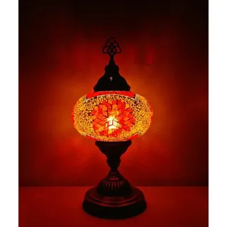 Türkische Tischlampe mit 13 cm orangefarbener Mosaik-Kugel – Orientalische Lampe für stimmungsvolle Beleuchtung - Weiß