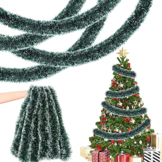 10 Meter Weihnachtsgirlande, Girlande Weihnachten, Weihnachtsdeko Girlanden, Weihnachtsbaum Girlande Weihnachtsdekoration,Kamin Innen Außen Hochzeit Outdoor Innen Treppe Grün Weiß und Party