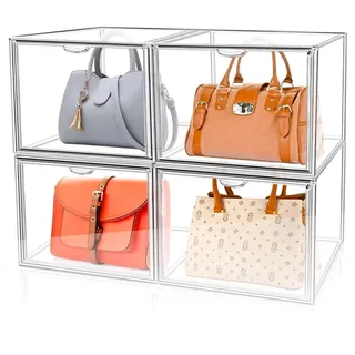 YFZYT 4 Stück Acryl Vitrine Schaukasten Transparent, 36x22x28cm Aufbewahrungsbox Stapelbare Acrylbox Displaybox, Handtaschen Aufbewahrung Organizer, für Buch Spielzeug Kosmetik Schuhe Bücher