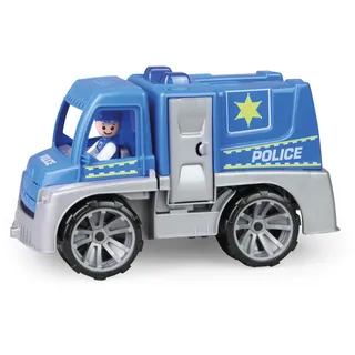 Lena 04455 - TRUXX Polizei Einsatzfahrzeug mit Spielfigur als Polizist mit Schutzschild, Polizeiauto mit Zubehör, Polizeitransporter mit Türen zum Öffnen, Spielfahrzeug für Kinder ab 24m+ - Schwarz, Blau, Grau