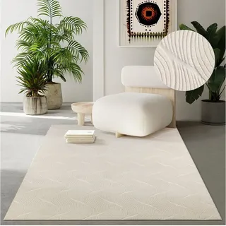 The CarPET Rio - Moderner Kurzflor Teppich, weicher und pflegeleichter Anti-Rutsch-Teppich mit 3D-Optik, robust, für Wohnzimmer und Schlafzimmer, Creme, 80 x 300 cm