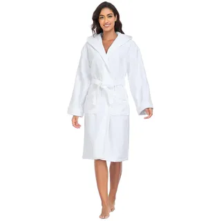 YEAUPE PRO Bademantel Damen Frottee mit Kapuze, Geschenkbox, Baumwolle 100%, Bademäntel für Bade, Sauna, Schwimmen, Morgenmantel, Damen Frottier-bademantel OEKO-TEX, Bathrobe Women, Weiß