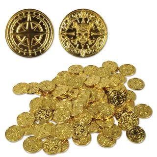 Beistle 53343 Piraten-Münzen, Kunststoff, 200 Stück, 3,8 cm, Gold